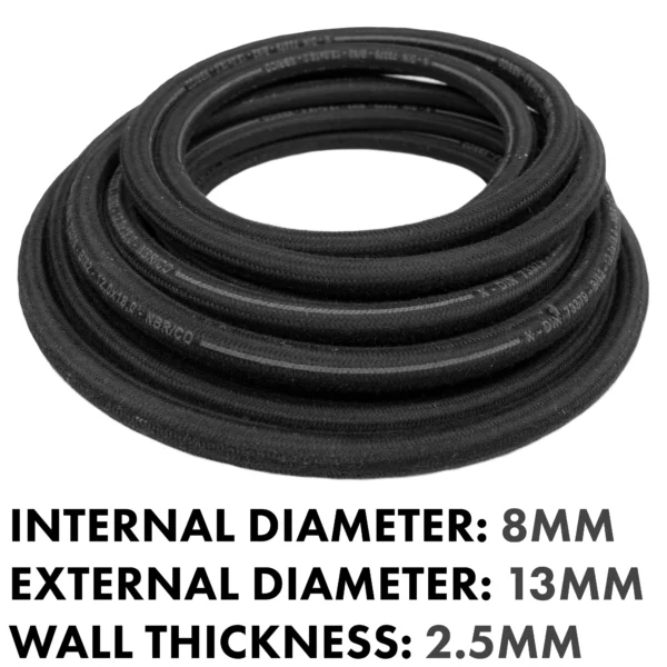 Rubber reinforced with a heat resistant textile braid – heavy duty pipe & hose fitting uk, 8mm, 1m