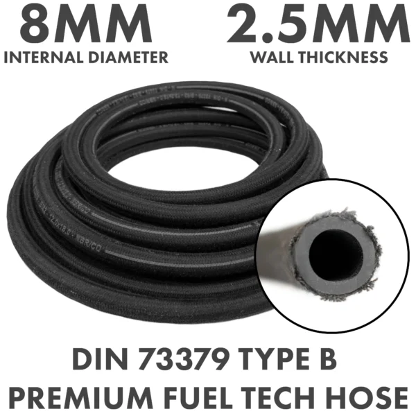 Rubber reinforced with a heat resistant textile braid – heavy duty pipe & hose fitting uk, 8mm, 1m