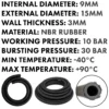 Rubber reinforced with a heat resistant textile braid – heavy duty pipe & hose fitting uk, 9mm, 1m