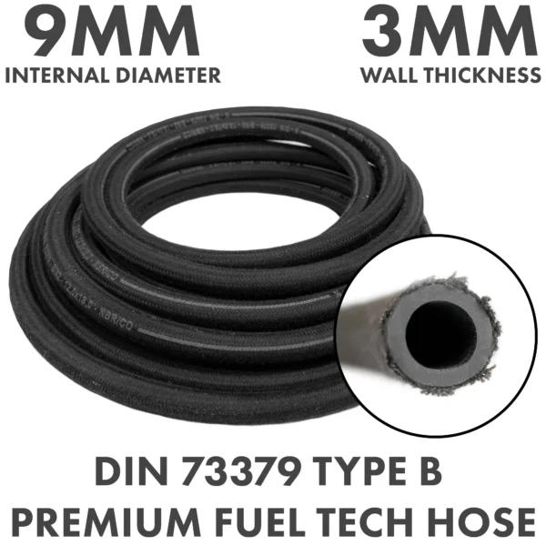 Rubber reinforced with a heat resistant textile braid – heavy duty pipe & hose fitting uk, 9mm, 1m