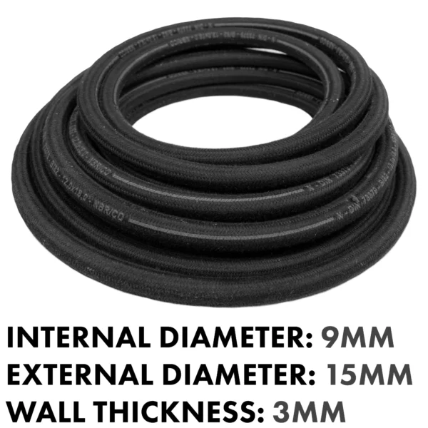 Rubber reinforced with a heat resistant textile braid – heavy duty pipe & hose fitting uk, 9mm, 1m