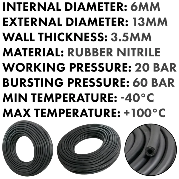 Rubber 6mm braided fuel, oil hose sae j30 r6, 1m – heavy duty pipe & hose fitting uk