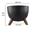 Black roma bowl pot with legs, insert and hole with plug 240mm