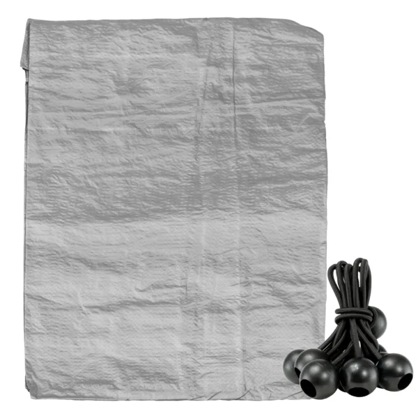 Grey lightweight tarpaulin 3m x 4m with 10 x 6″ bungee balls (black) kit