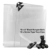 Clear medium duty tarpaulin 10m x 12m with 10 x 6″ bungee balls (black) & 10 tarp clips (screw type) kit