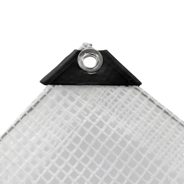 Clear medium duty tarpaulin 10m x 12m with 10m of 6mm bungee rope & 10 tarp clips (screw type) kit
