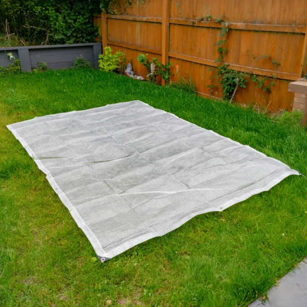 Clear medium duty tarpaulin 10m x 12m with 10m of 6mm bungee rope & 10 tarp clips (screw type) kit