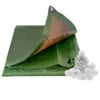 Green/brown heavy duty tarpaulin 8m x 12m with 20 x 4″ bungee balls (white) kit