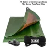 Green/brown heavy duty tarpaulin 8m x 12m with 10m of 6mm bungee rope & 10 tarp clips (screw type) kit