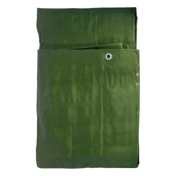 Green/brown heavy duty tarpaulin 8m x 12m with 10m of 6mm bungee rope & 10 tarp clips (screw type) kit