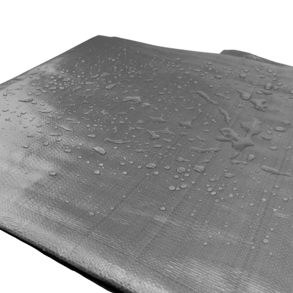 Grey heavy duty tarpaulin 8m x 12m with 10m of 6mm bungee rope & 10 tarp clips (screw type) kit