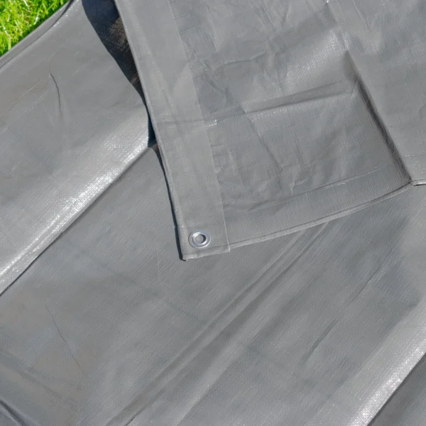 Grey heavy duty tarpaulin 8m x 12m with 10m of 6mm bungee rope & 10 tarp clips (screw type) kit