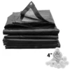 Black/silver heavy duty tarpaulin 10m x 12m with 20 x 4″ bungee balls (white) kit