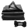Black/silver heavy duty tarpaulin 10m x 12m with 10m of 8mm bungee rope kit
