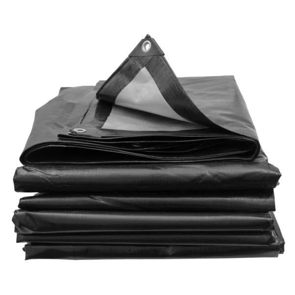 Black/silver heavy duty tarpaulin 10m x 12m with 10m of 8mm bungee rope kit