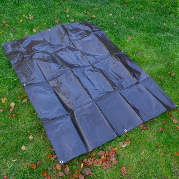 Black/silver heavy duty tarpaulin 8m x 12m with 10m of 6mm bungee rope & 10 tarp clips (screw type) kit