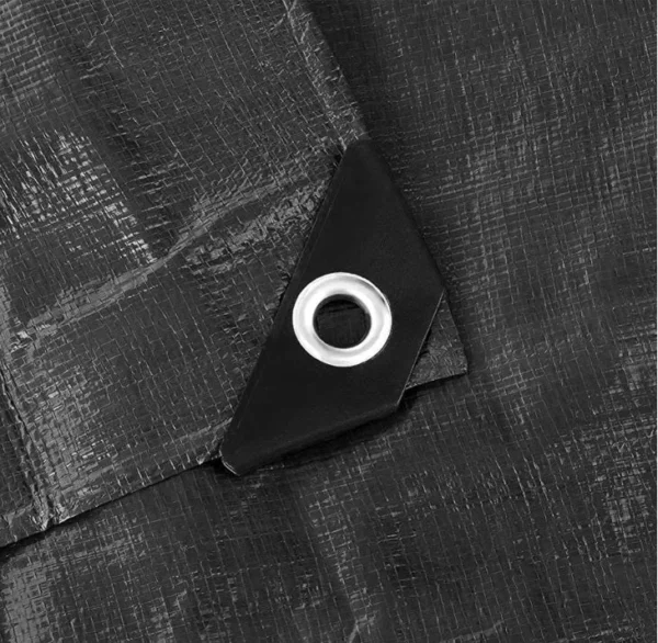 Black/silver heavy duty tarpaulin 8m x 12m with 10m of 6mm bungee rope & 10 tarp clips (screw type) kit