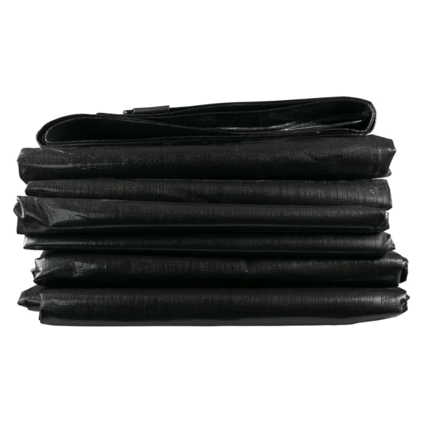 Black/silver heavy duty tarpaulin 8m x 12m with 10m of 6mm bungee rope & 10 tarp clips (screw type) kit