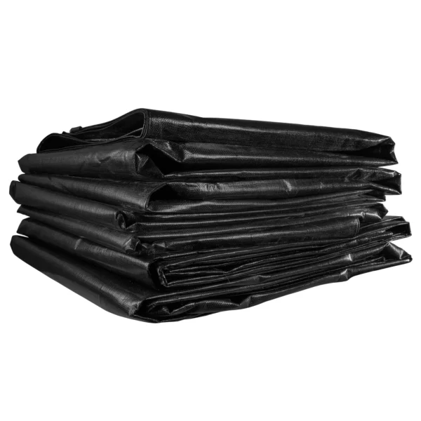 Black/silver heavy duty tarpaulin 8m x 12m with 10m of 6mm bungee rope & 10 tarp clips (screw type) kit