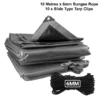 Silver extra heavy duty tarpaulin 8m x 10m with 10m of 6mm bungee rope & 10 tarp clips (slide type) kit