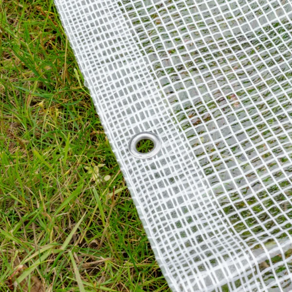 Clear extra heavy duty tarpaulin 5m x 5m with 10m of 6mm bungee rope & 10 tarp clips (screw type) kit