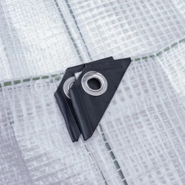 Clear extra heavy duty tarpaulin 5m x 5m with 10m of 6mm bungee rope & 10 tarp clips (screw type) kit