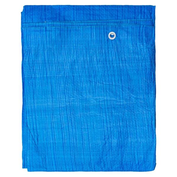 Blue lightweight tarpaulin 5m x 6m with 10m of 6mm bungee rope & 10 tarp clips (screw type) kit