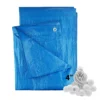 Blue lightweight tarpaulin 6m x 8m with 20 x 4″ bungee balls (white) kit
