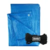 Blue lightweight tarpaulin 6m x 8m with 10m of 8mm bungee rope kit