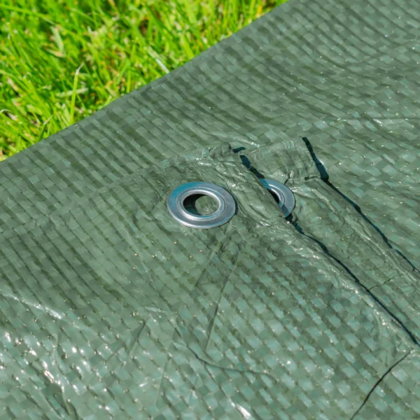 Green lightweight tarpaulin 5m x 8m with 10m of 6mm bungee rope & 10 tarp clips (screw type) kit