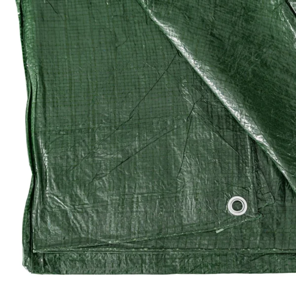 Green lightweight tarpaulin 5m x 8m with 10m of 6mm bungee rope & 10 tarp clips (screw type) kit