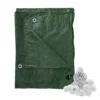 Green lightweight tarpaulin 6m x 8m with 20 x 4″ bungee balls (white) kit