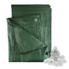 Green medium duty tarpaulin 5m x 8m with 20 x 4″ bungee balls (white) kit