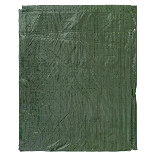 Green medium duty tarpaulin 5m x 8m with 10m of 6mm bungee rope & 10 tarp clips (screw type) kit