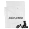 White medium duty tarpaulin 6m x 8m with 10 x 6″ bungee balls (black) & 10 tarp clips (screw type) kit