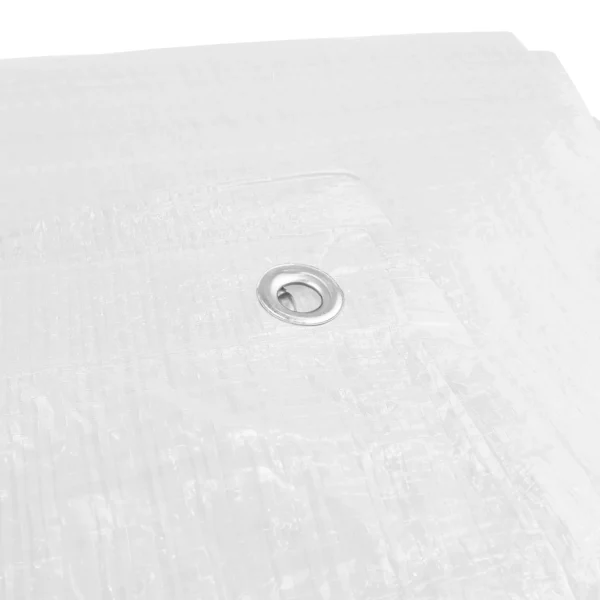 White medium duty tarpaulin 6m x 8m with 10m of 6mm bungee rope & 10 tarp clips (screw type) kit