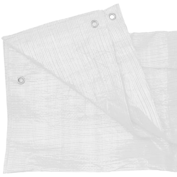 White medium duty tarpaulin 6m x 8m with 10m of 6mm bungee rope & 10 tarp clips (screw type) kit