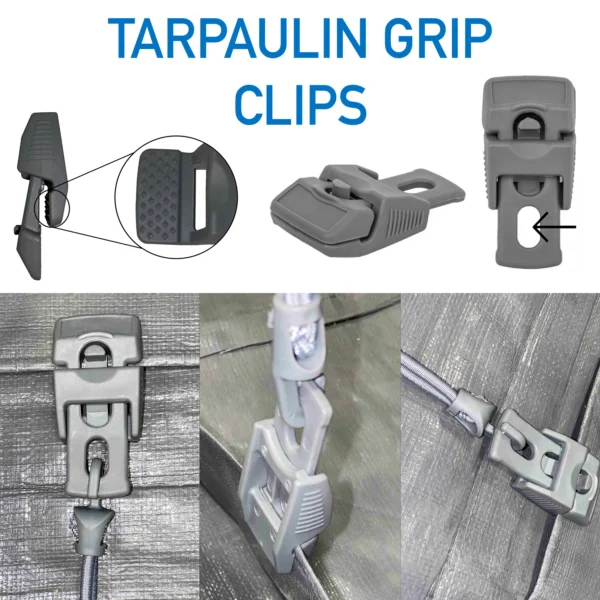 Heavy duty slide type tarpaulin clips – reusable plastic tarp fasteners — pack of 10