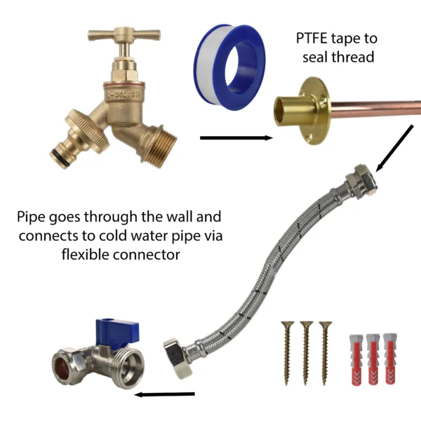 Brass quick connect bib tap standard connection kit – home diy accessory uk