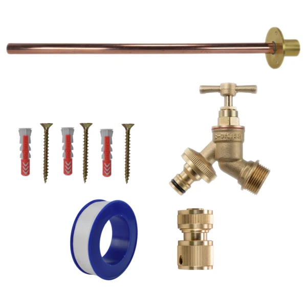 Brass quick connect bib tap basic connection kit – heavy duty outdoor garden tap uk base kit (no hose connector attached)