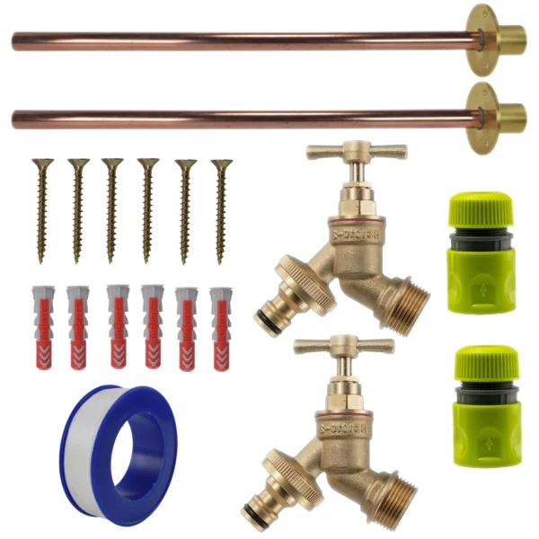 Brass quick connect bib tap basic connection kit x2 – heavy duty outdoor garden tap uk base kit