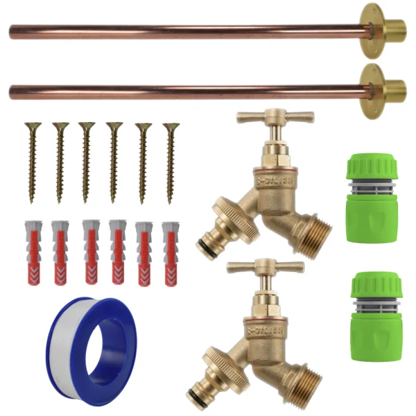 Brass quick connect bib tap basic connection kit x2 – heavy duty outdoor garden tap uk base kit