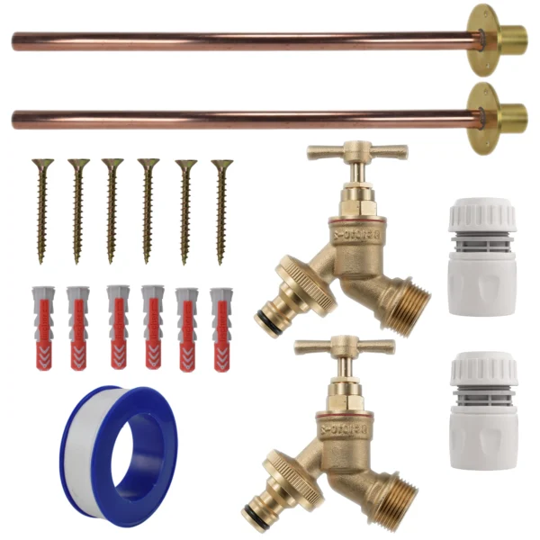 Brass quick connect bib tap basic connection kit x2 – heavy duty outdoor garden tap uk base kit