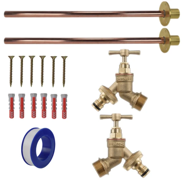 Brass quick connect bib tap basic connection kit x2 – heavy duty outdoor garden tap uk base kit