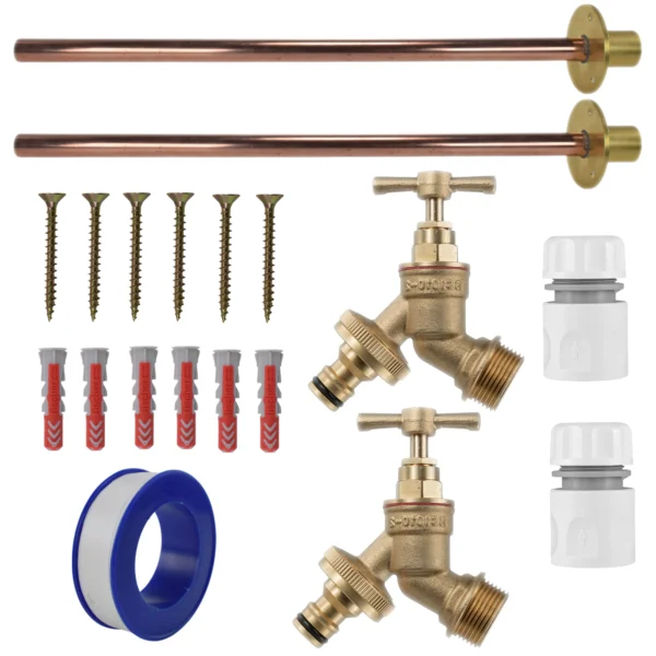 Brass quick connect bib tap basic connection kit x2 – heavy duty outdoor garden tap uk base kit
