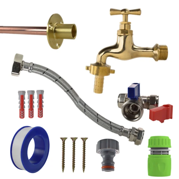 Polished brass 13mm barb tap standard connection kit – home diy accessory uk