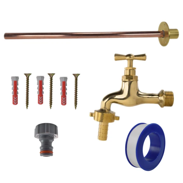 Polished brass 13mm barb tap basic connection kit – barbed hose pipe connector uk