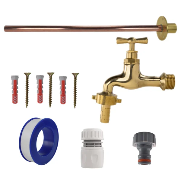 Polished brass 13mm barb tap basic connection kit – barbed hose pipe connector uk
