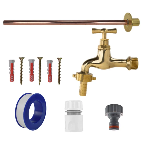 Polished brass 13mm barb tap basic connection kit – barbed hose pipe connector uk