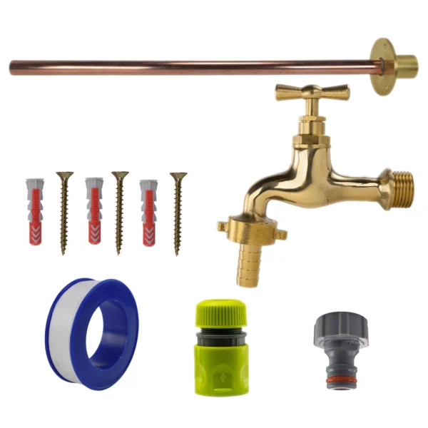 Polished brass 13mm barb tap basic connection kit – barbed hose pipe connector uk